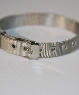 customer-favorite material for its high polish and resistance to rust, tarnish, oxidation and corrosion.Bracelet, stainless steel, 10mm flat wide, adjustable from 5 to 7 inches with buckle clasp.
